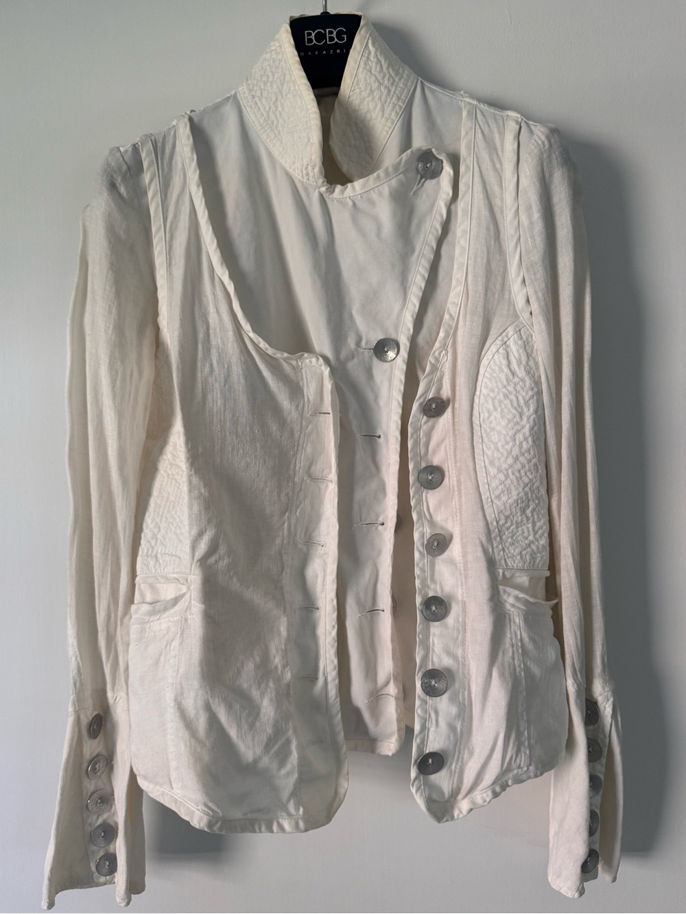 Nolita Cream Quilted-Detail Button Front Blazer